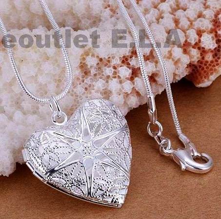 26mm FILIGREE HEART LOCKET SILVER NECKLACE-46cm